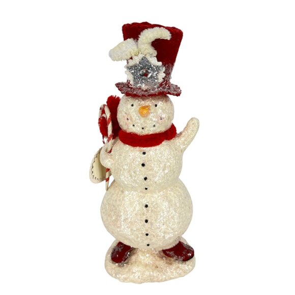 Seasons Of Cannon Falls Snowman Figurine With Candy Cane Red Hat - Picture 1 of 11